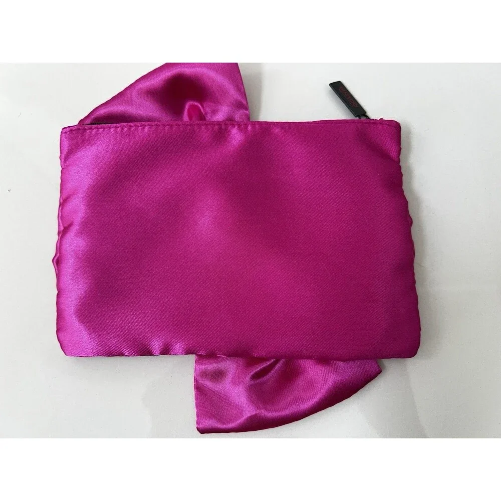 Hot Pink Stain Bow Zip Makeup Bag Clutch Wallet Travel Case Handbag Organizer